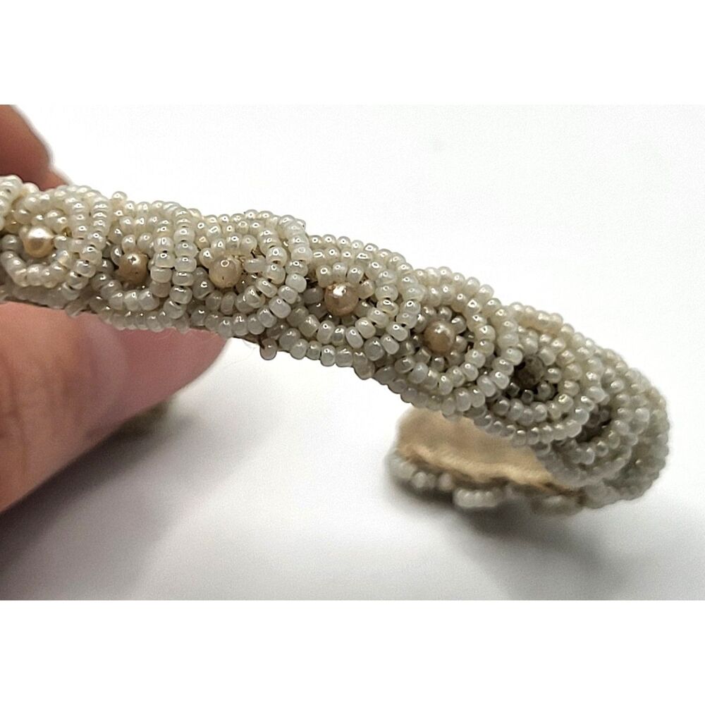Antique 1900s Victorian Beaded Bangle Bracelet 2.25in dia